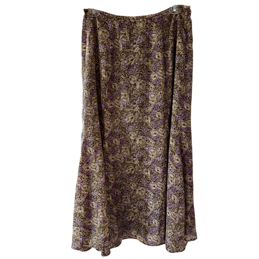 Rena Rowan Purple Beige Floral Midi Skirt Size 6 Polyester Lined